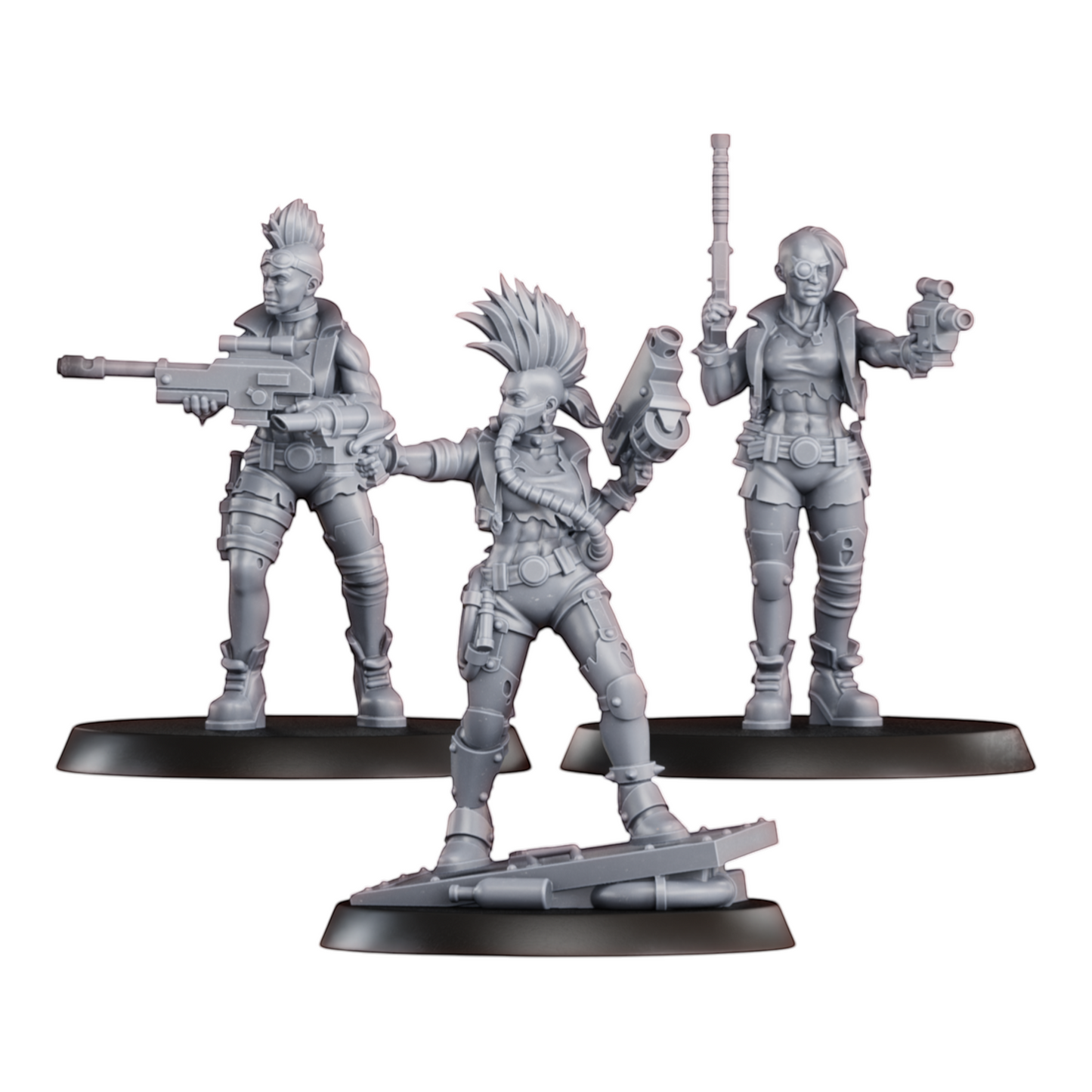 CT Miniatures UK Chembirds Gang resin miniatures: sniper, gas mask, and goggles figures with weapons.
