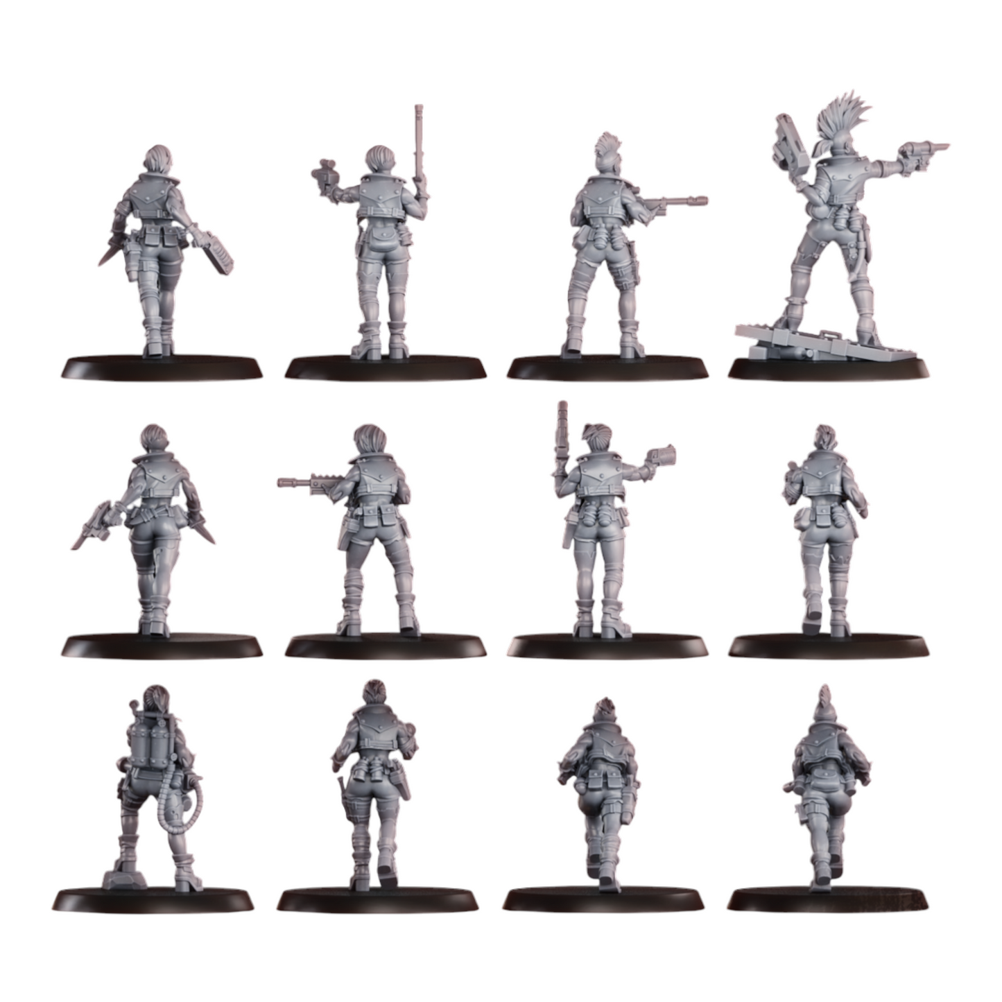 CT Miniatures UK Chembirds Gang 12-model set, post-apocalyptic resin miniatures with weapons and dynamic poses.