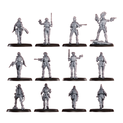 CT Miniatures UK Chembirds Gang 12-model set, post-apocalyptic resin miniatures with weapons and dynamic poses.