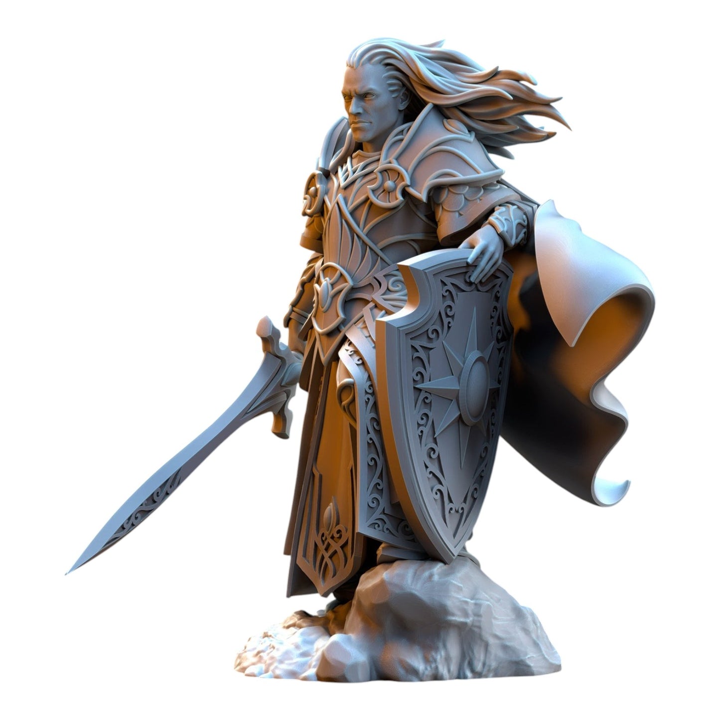 CT Miniatures UK 32mm grey resin Commander Polomhir Silvermoor Elf miniature with sword and shield