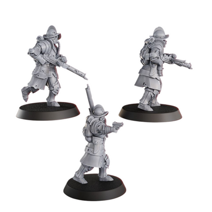 CT Miniatures UK Conquistador Heavy Support miniatures with trench grenade launchers and pistols.