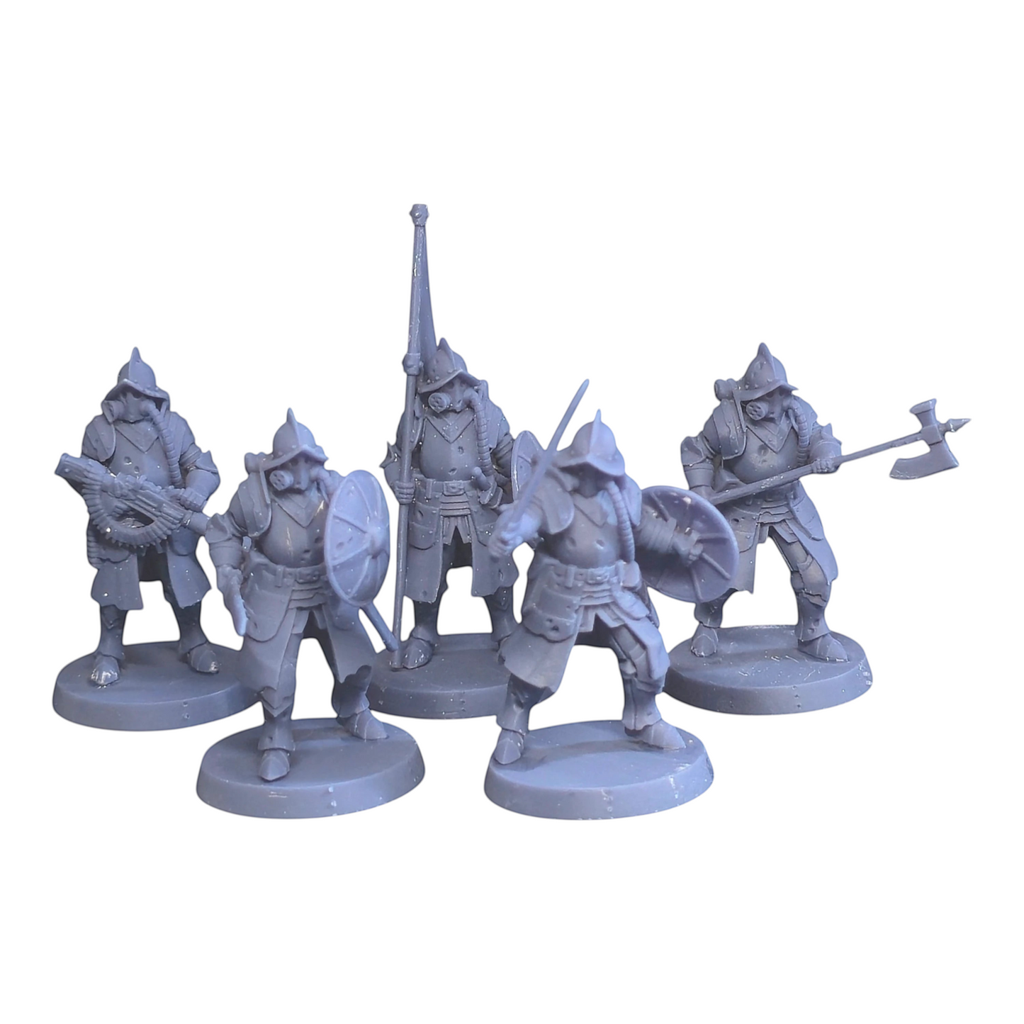 CT Miniatures UK Conquistador Veterans resin miniatures with helmets, gas masks, shields, axe, and rifle.
