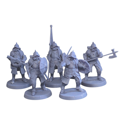 CT Miniatures UK Conquistador Veterans resin miniatures with helmets, gas masks, shields, axe, and rifle.
