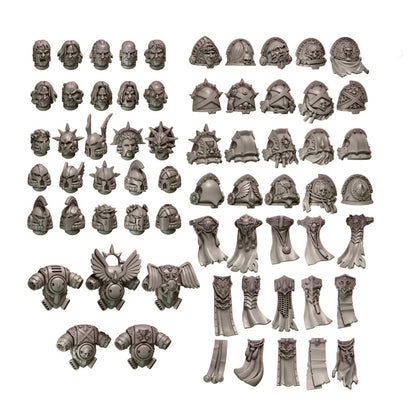 CT Miniatures UK Crimson Lords Core Pack: resin conversion bits including heads, pauldrons, backpacks, and capes for 32mm miniatures.