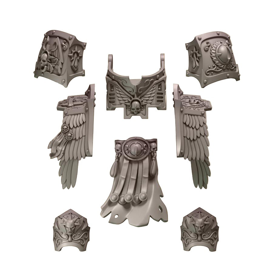CT Miniatures UK Crimson Lords upgrade pack for dreadnoughts, featuring ornate armor plates, sarcophagus cover, and wing details.