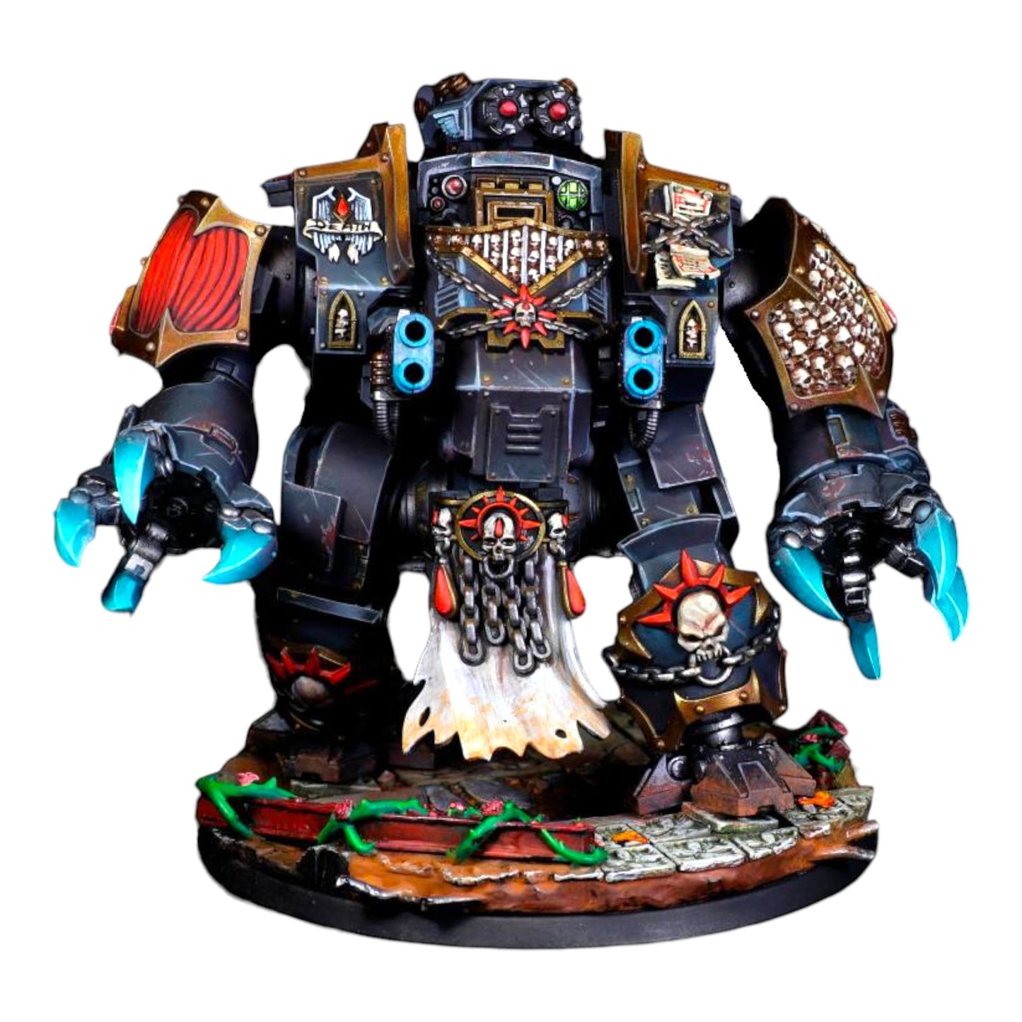 CT Miniatures UK Crimson Lords Dreadnought upgrade pack with gothic armor plates and sarcophagus cover. Grey resin.