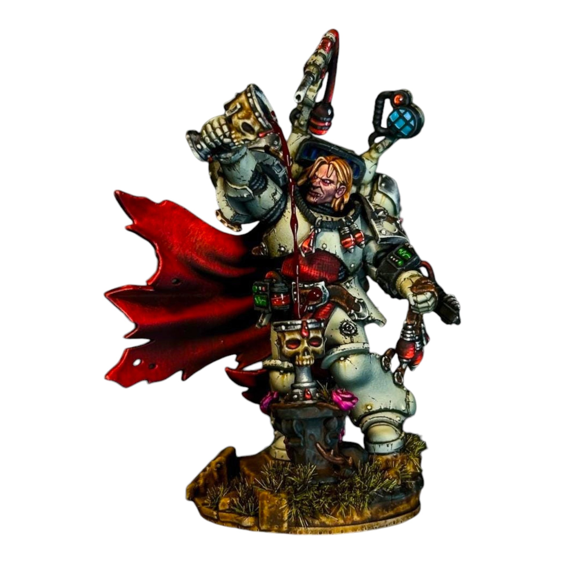 CT Miniatures UK Crimson Lords Medic Pack: white armored space marine with red cape, holding medical tools and a skull.