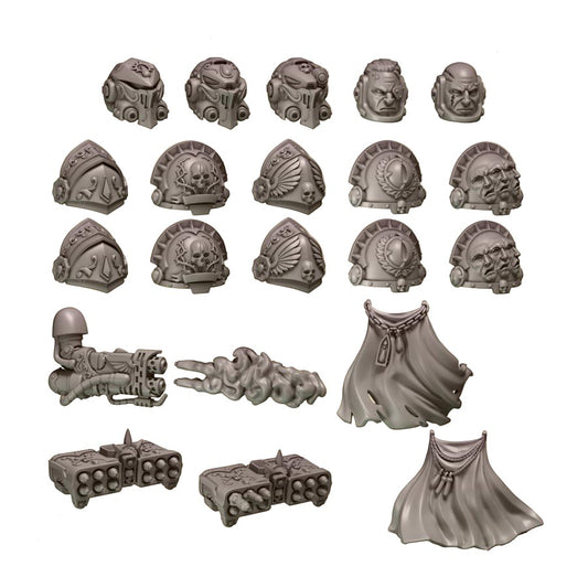 CT Miniatures UK Crimson Lords Big Armour Pack: resin heads, pauldrons, missile launcher, flamer, capes for 32mm scale Terminator models.