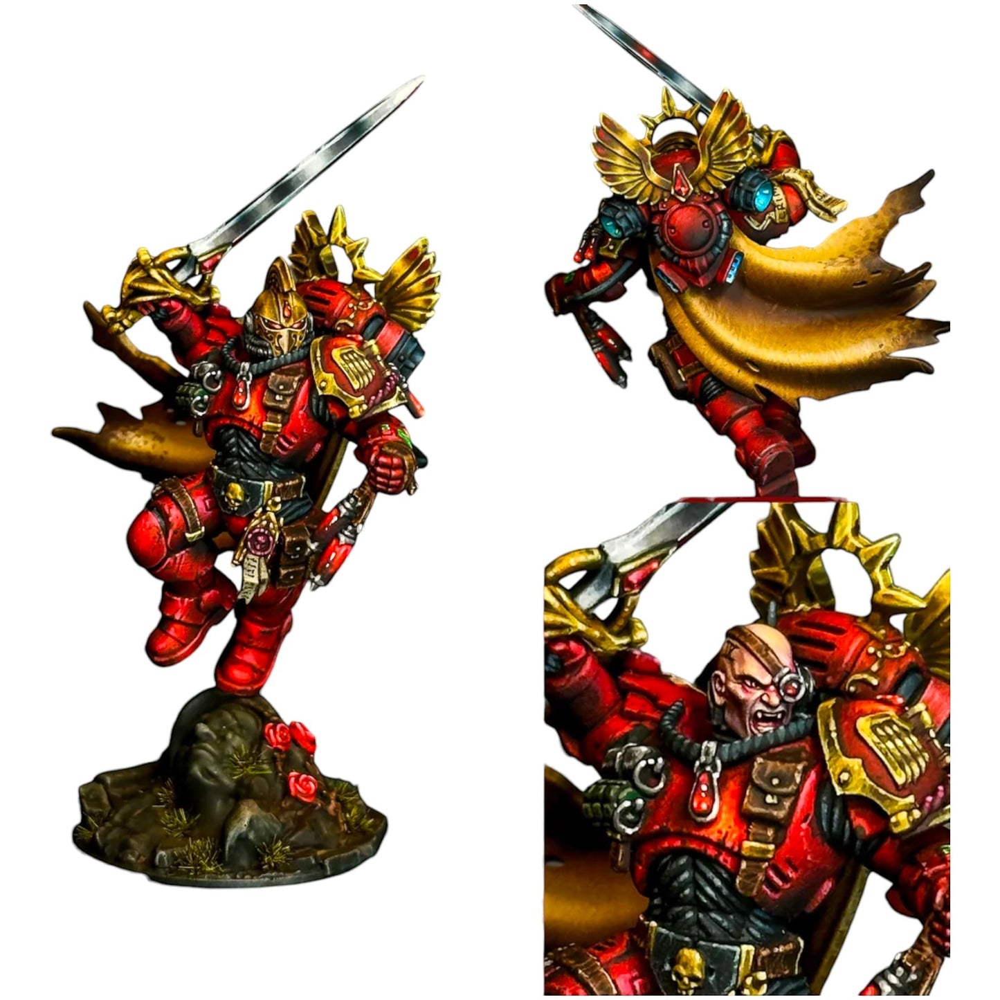 CT Miniatures UK Crimson Lords Sacred Pack: red space marine miniatures with gold wings, swords, and ornate armor.