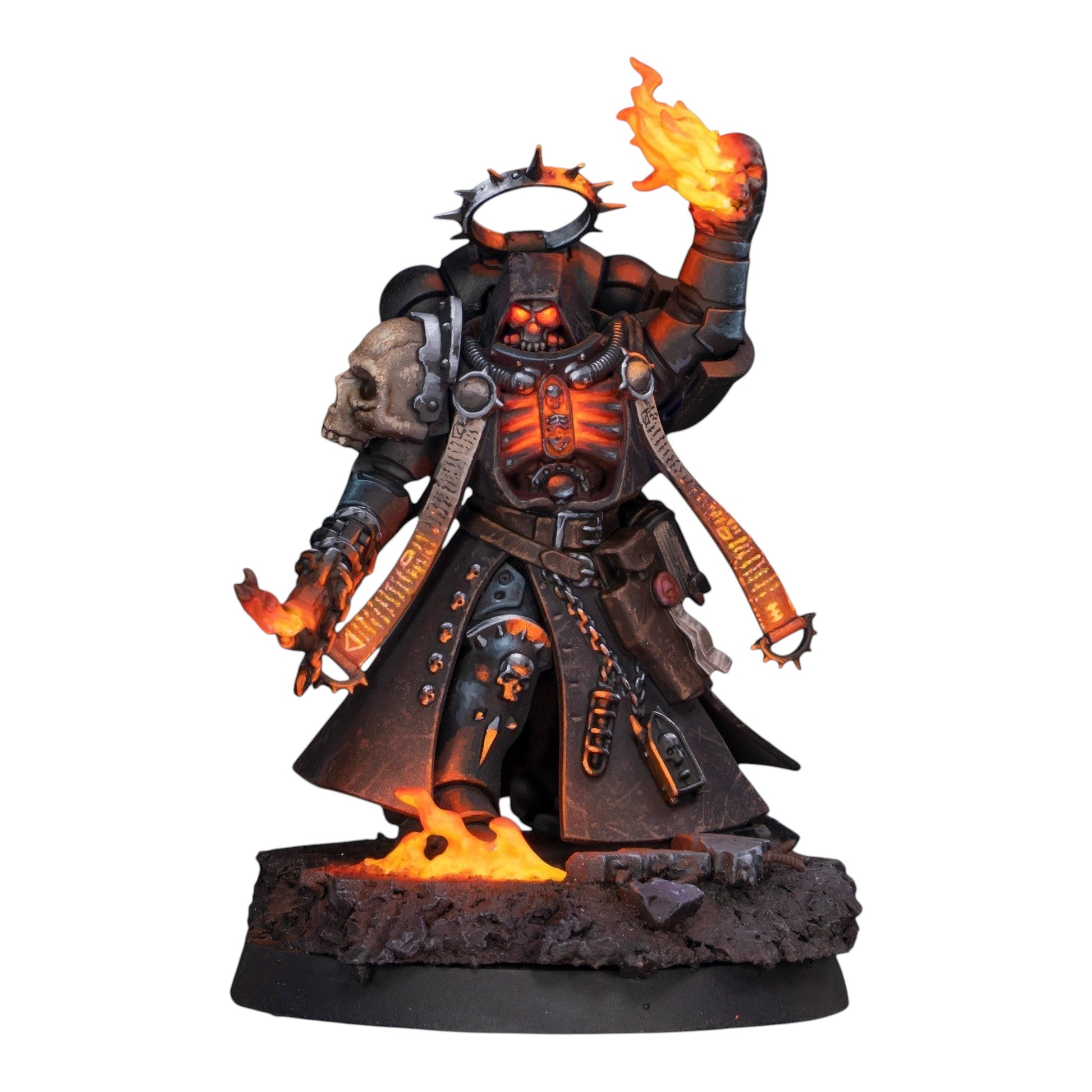 CT Miniatures UK Cursed Company Core Pack conversion bits on a painted sci-fi space knight miniature with spectral flames