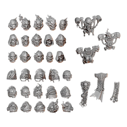 CT Miniatures UK Cursed Company Core Pack resin conversion bits featuring spectral flame heads, pauldrons, and relics.