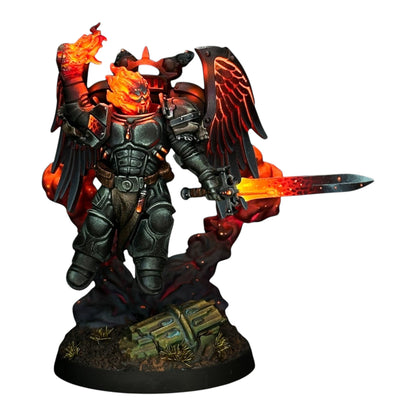 CT Miniatures UK Cursed Company Core Pack conversion bits on a painted sci-fi space knight miniature with warp fire.