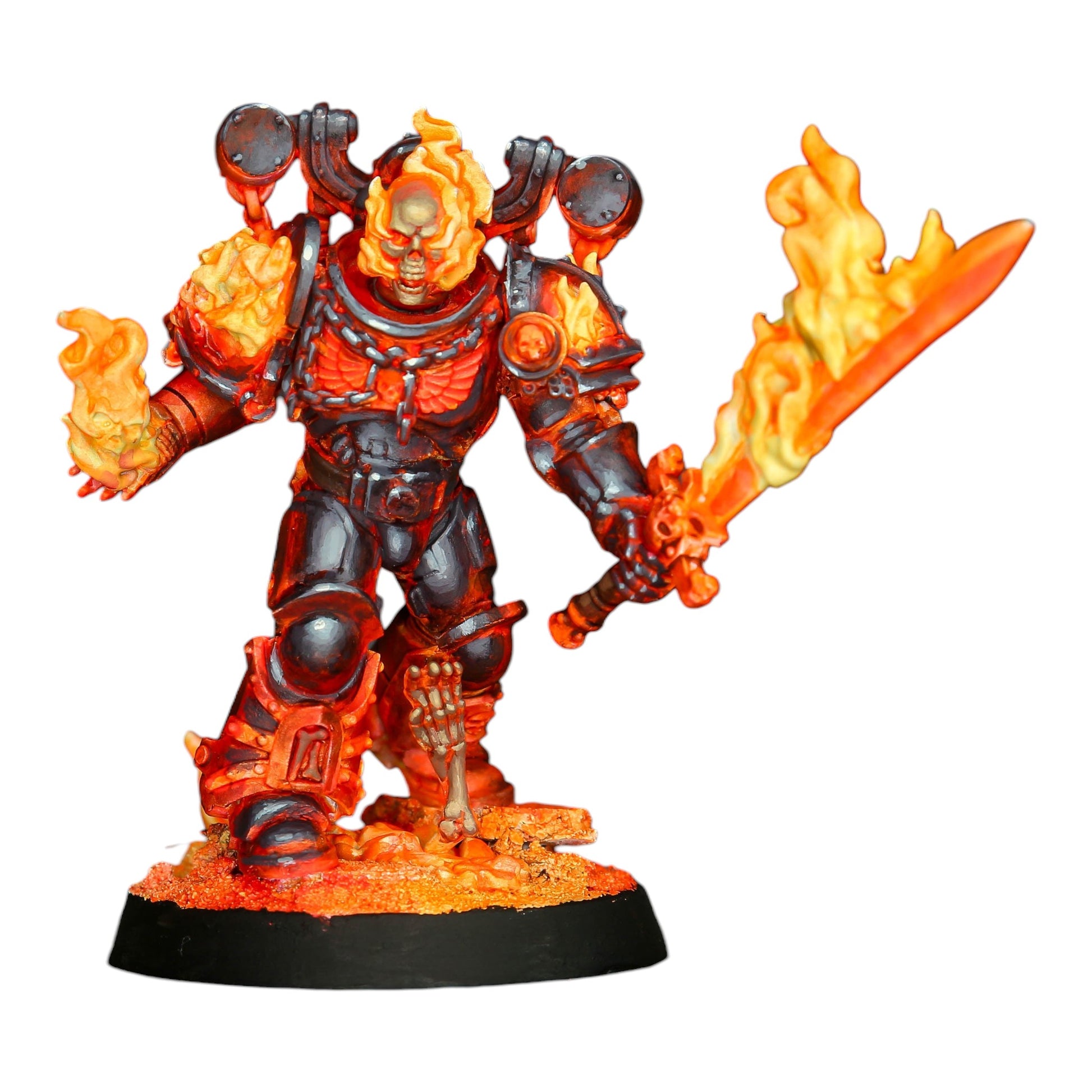 CT Miniatures UK Cursed Company Hero Pack conversion bits on a painted 32mm sci-fi warrior with spectral flame effects.