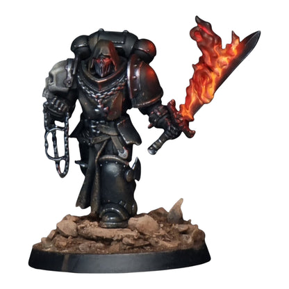 CT Miniatures UK Cursed Company Core Pack resin space knight miniature with spectral flame sword and skull pauldrons.