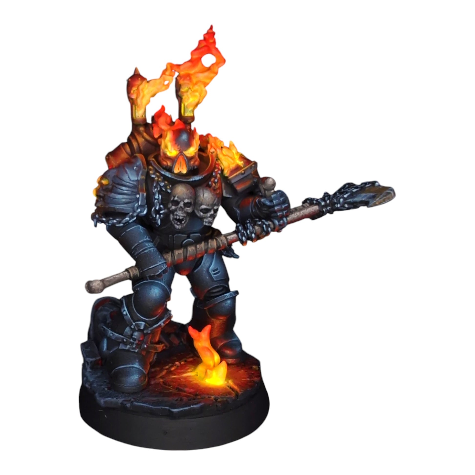 CT Miniatures UK 32mm scale space knight miniature with spectral fire, skull pauldrons, and power weapon.