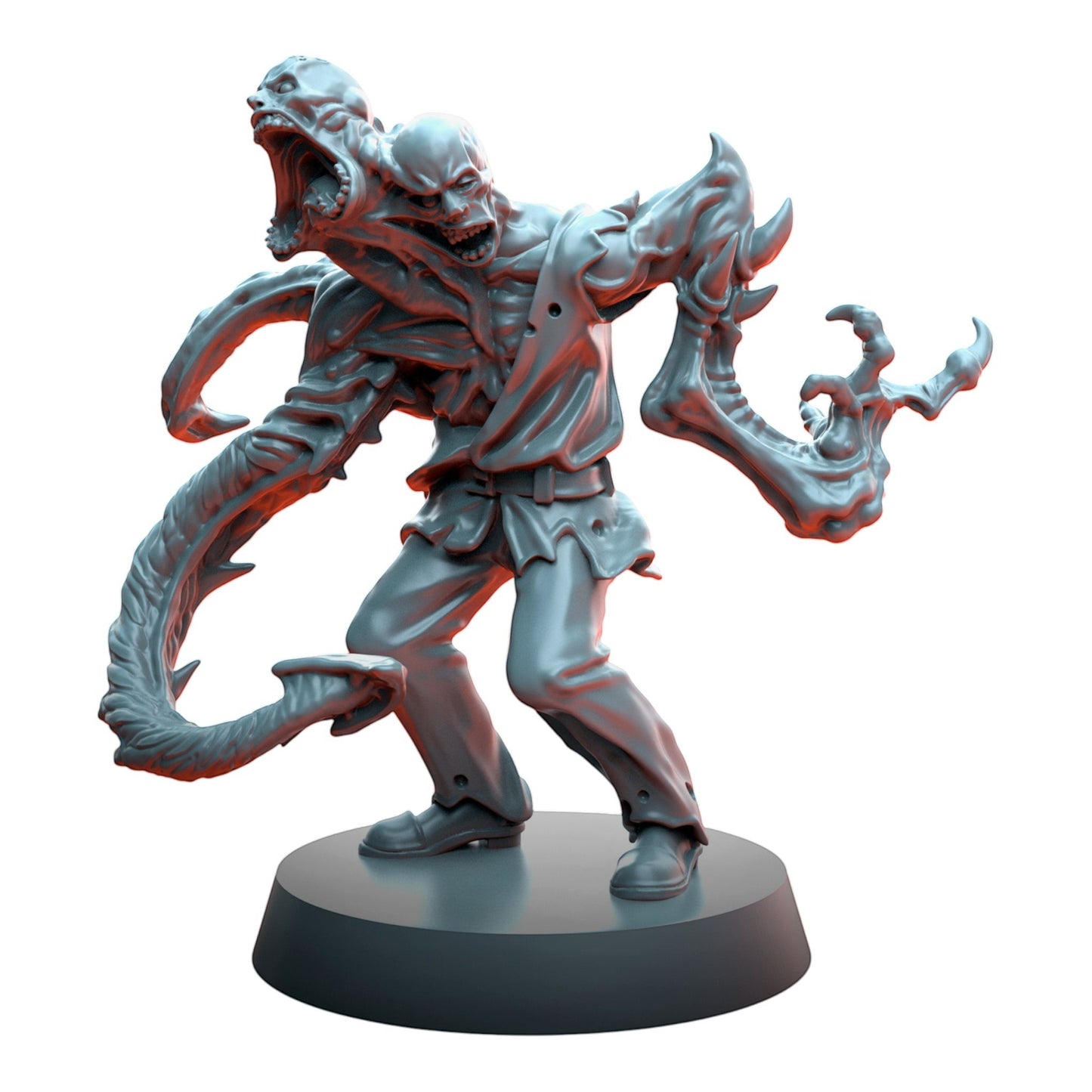 CT Miniatures UK Cursed Horror miniature, a mutated figure with two heads, sharp claws, and a tail, designed for tabletop games.