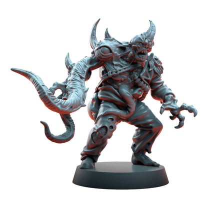 CT Miniatures UK Cursed Horror miniature, a grey resin tabletop gaming figure with horns, tentacles, and clawed hands.