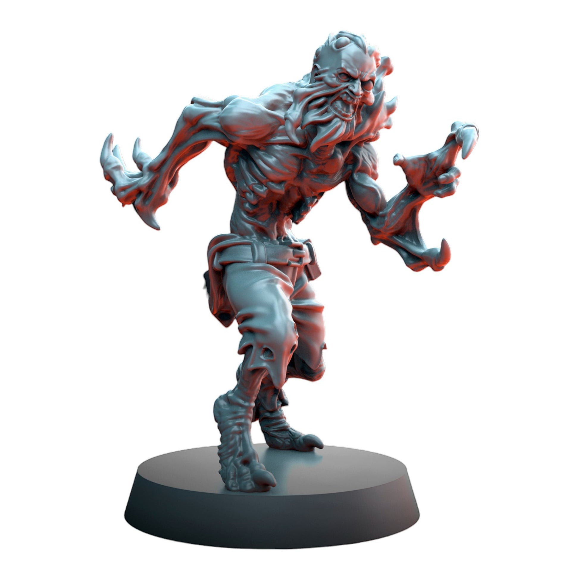 CT Miniatures UK Cursed Horror miniature, a mutated, gaunt figure with sharp claws and tattered clothing, standing on a base.