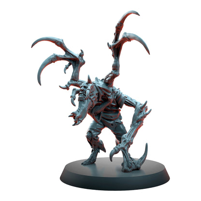 CT Miniatures UK Cursed Horror miniature, a grey resin tabletop model with mutated limbs and sharp claws, standing on a black base.