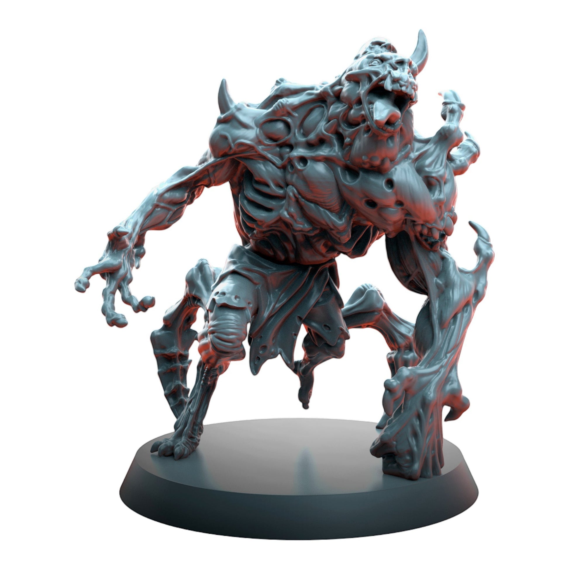 CT Miniatures UK Cursed Horror miniature, a grey resin tabletop gaming figure with mutated limbs and skeletal details on a black base.