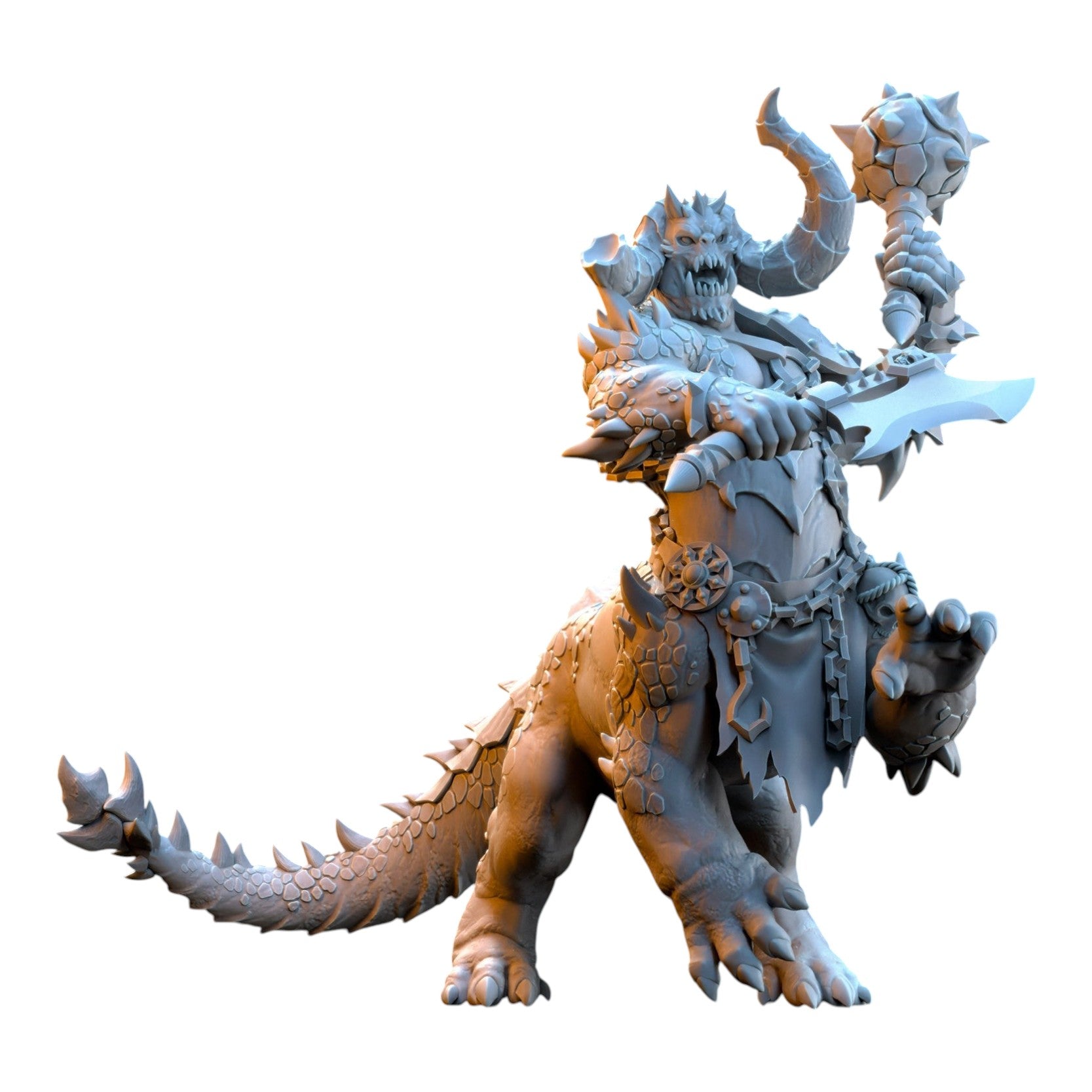 CT Miniatures UK grey resin Dragonard miniature with dual weapons, featuring detailed scales and horns for tabletop gaming