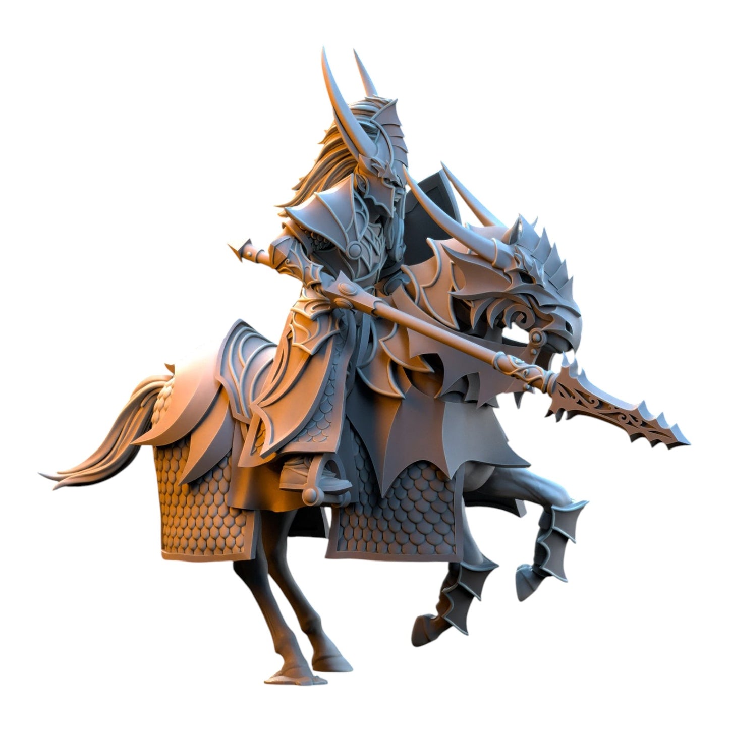 CT Miniatures UK grey resin Dragonborn Knight on horseback, highly detailed fantasy wargaming miniature.
