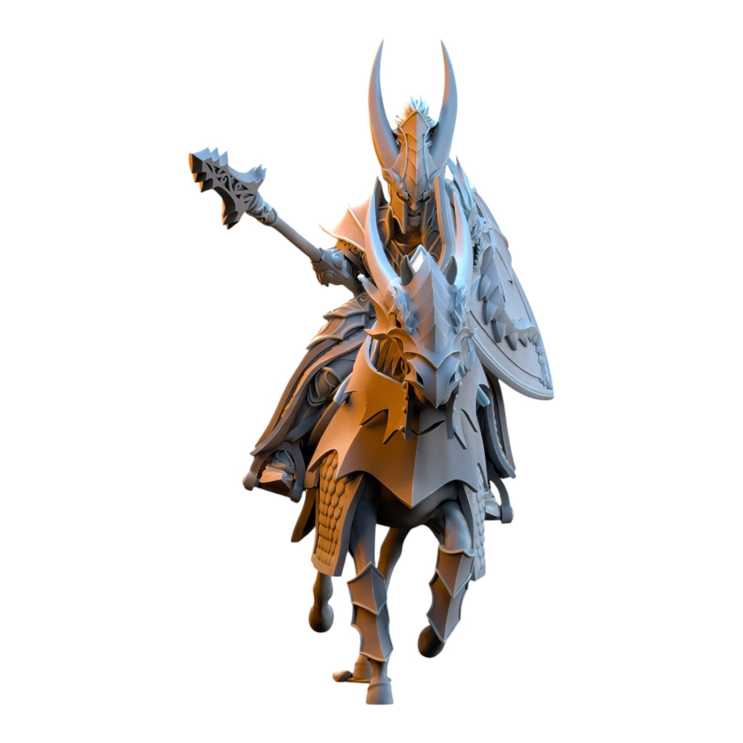 CT Miniatures UK 3D printed grey resin Dragonborn Knight on armored horse for tabletop fantasy wargaming