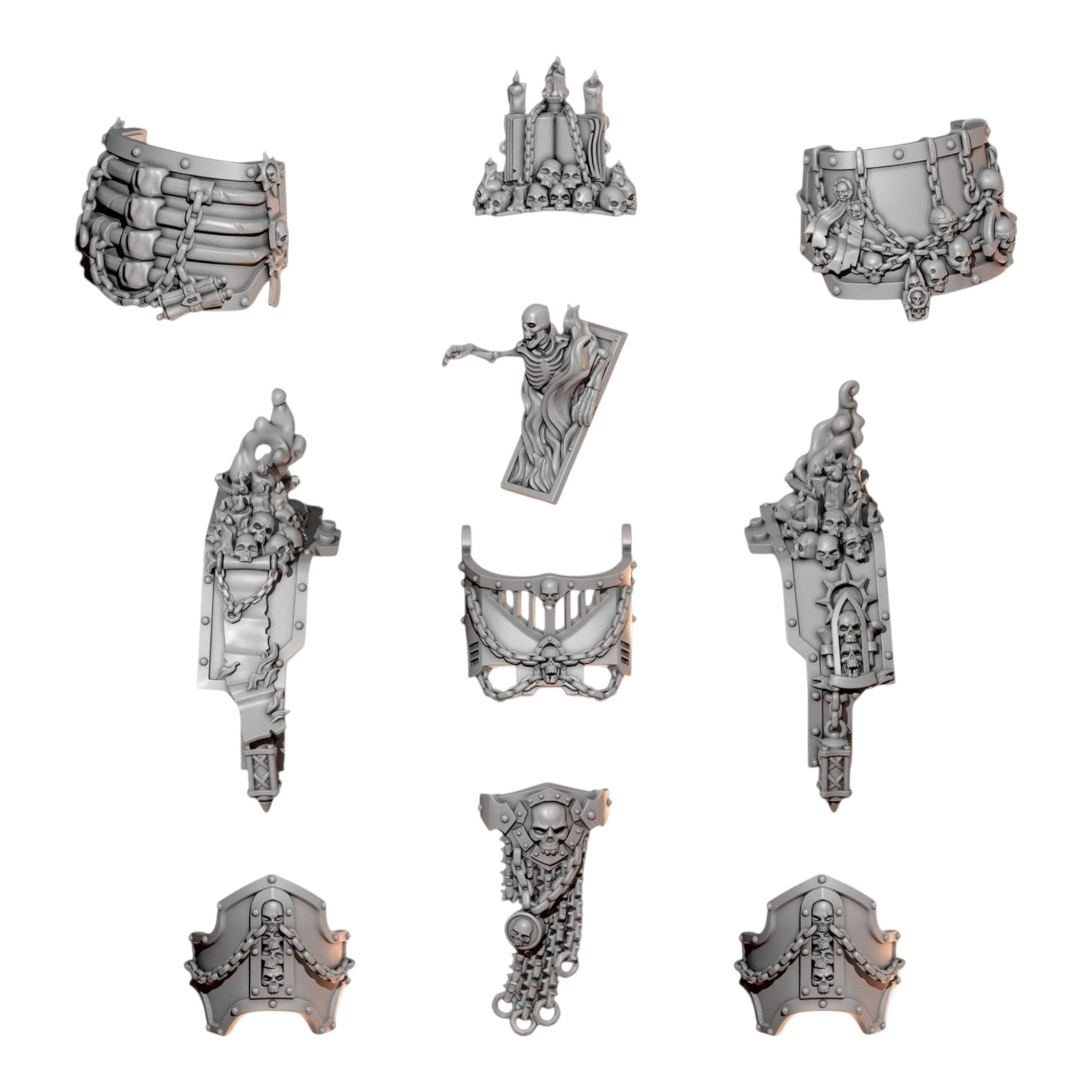 CT Miniatures UK Cursed Company Dreadnought resin upgrade kit with flaming skull armour, pauldrons, and chainmail parts.