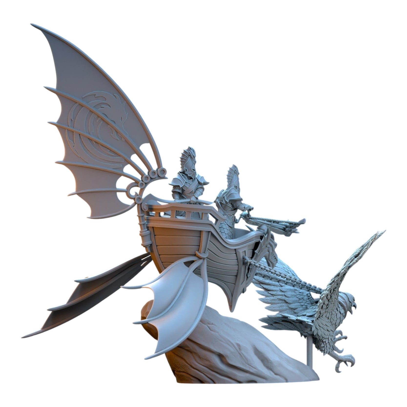CT Miniatures UK 3D printed grey resin Eagle Chariot with Silvermoor Elves fantasy wargaming miniature