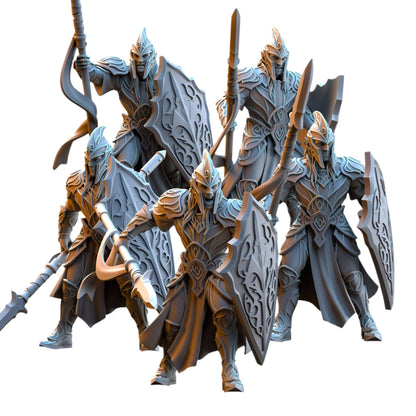 CT Miniatures UK Silvermoor Elven Warriors 3D printed grey resin fantasy tabletop gaming miniatures with swords and shields