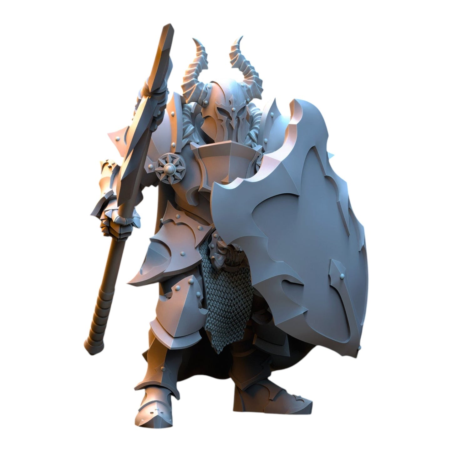 CT Miniatures UK 32mm grey resin fantasy warrior miniature with horned helmet, halberd, and shield for tabletop gaming.