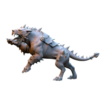 CT Miniatures UK 3D printed grey resin Hellhound miniature with spiked armour for tabletop wargaming.