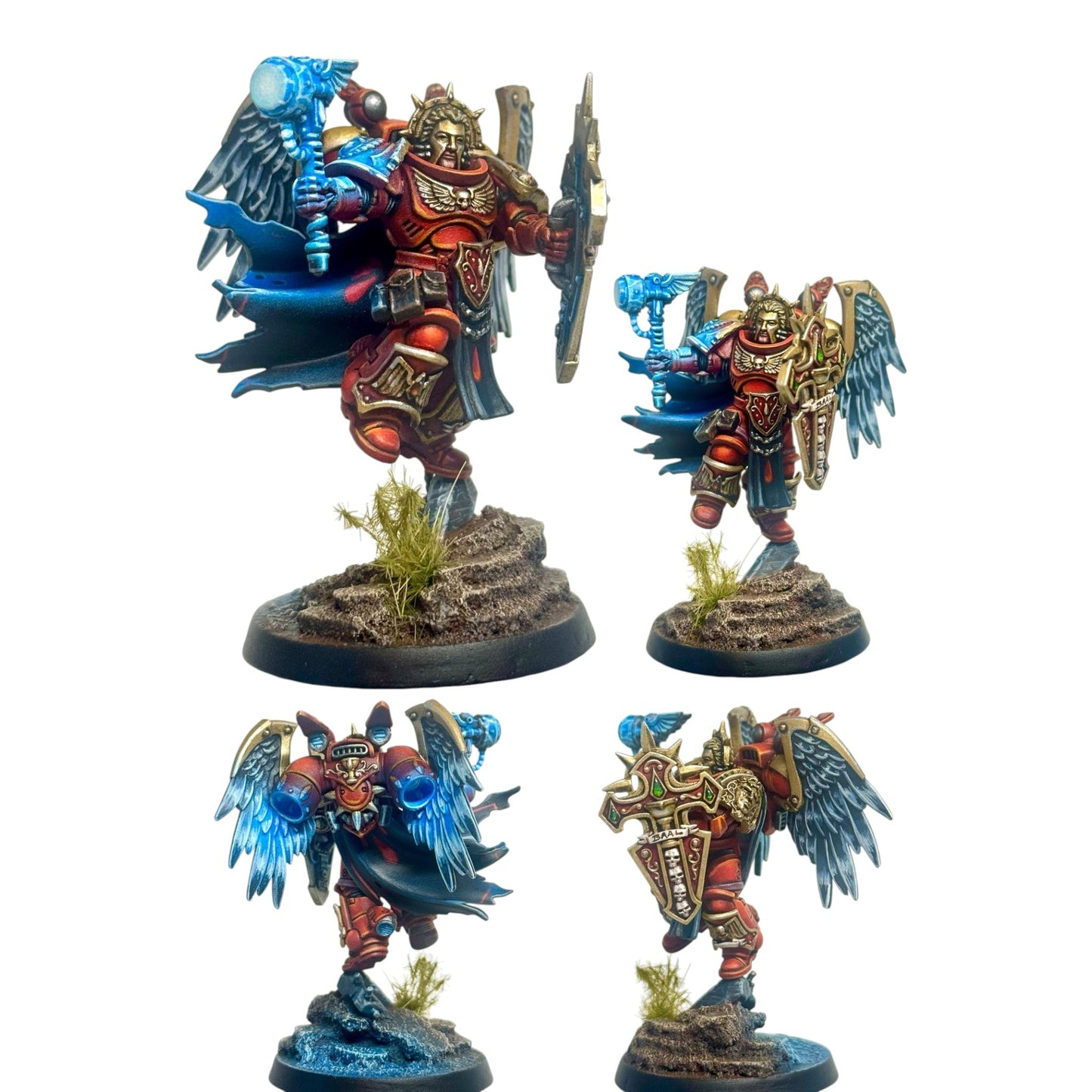CT Miniatures UK CL Jetpack Captain conversion bits: red armored warrior with wings, jetpack, hammer, shield. For 32-40mm scale models.