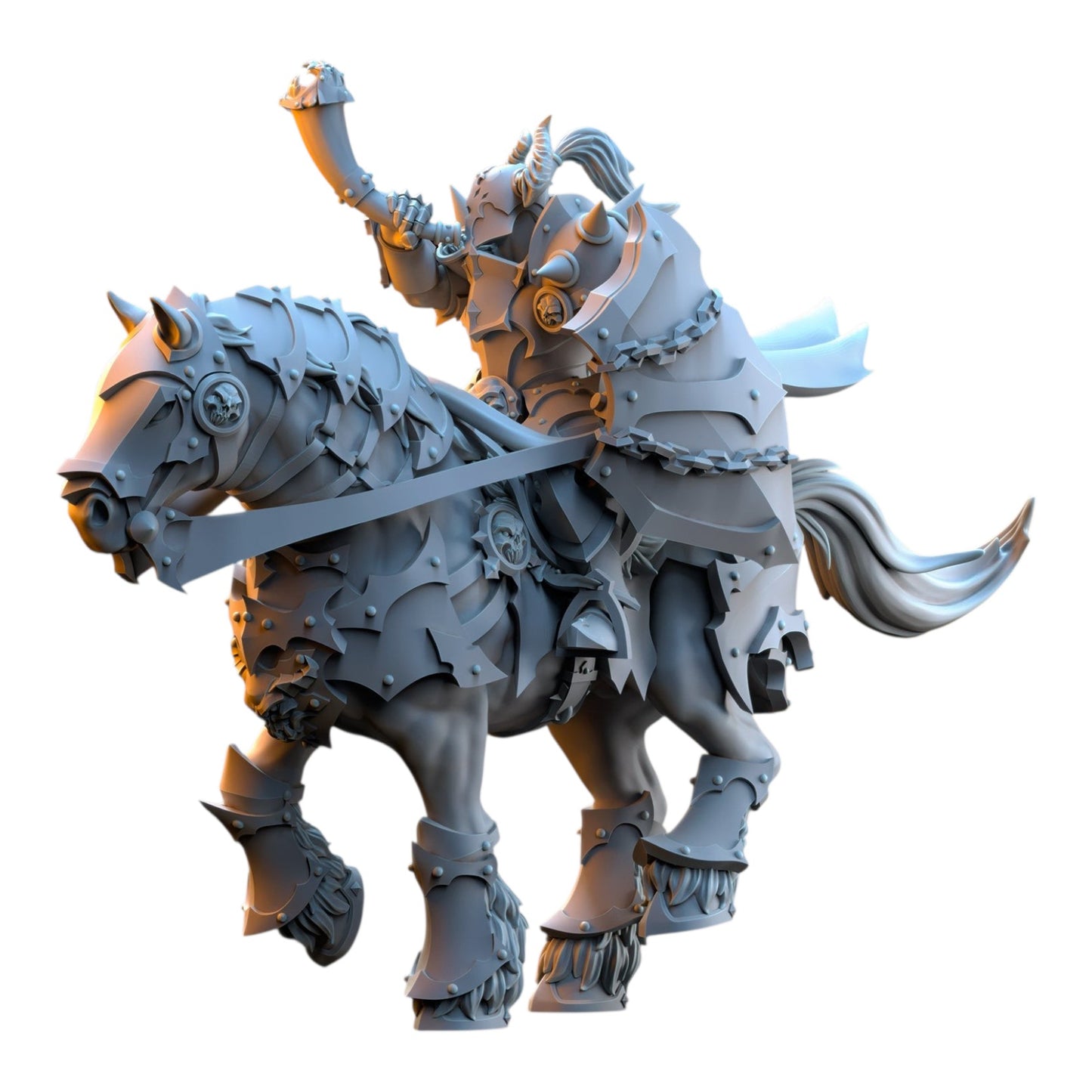 CT Miniatures UK 32mm grey resin knight musician on armored horse for tabletop wargaming