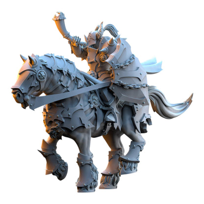 CT Miniatures UK 32mm grey resin knight musician on armored horse for tabletop wargaming