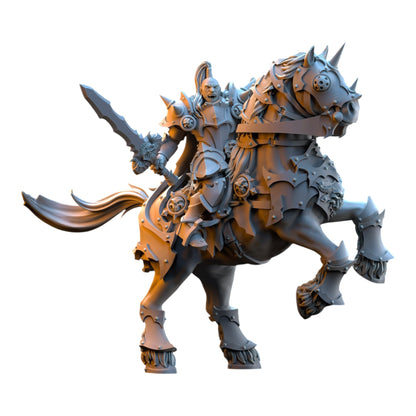 CT Miniatures UK 3D printed grey resin knight on armored horse holding a sword for tabletop wargaming