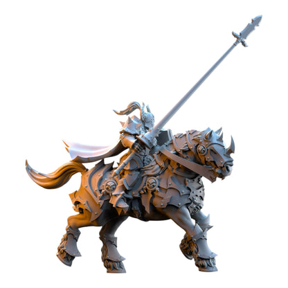 CT Miniatures UK 32mm scale grey resin knight on armored horse with spear for tabletop wargaming