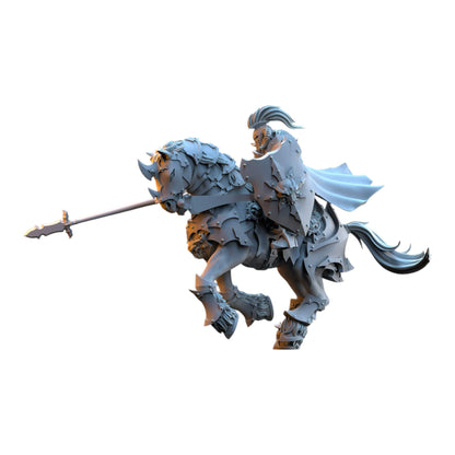 CT Miniatures UK 32mm grey resin knight on armored horse with spear for fantasy wargaming