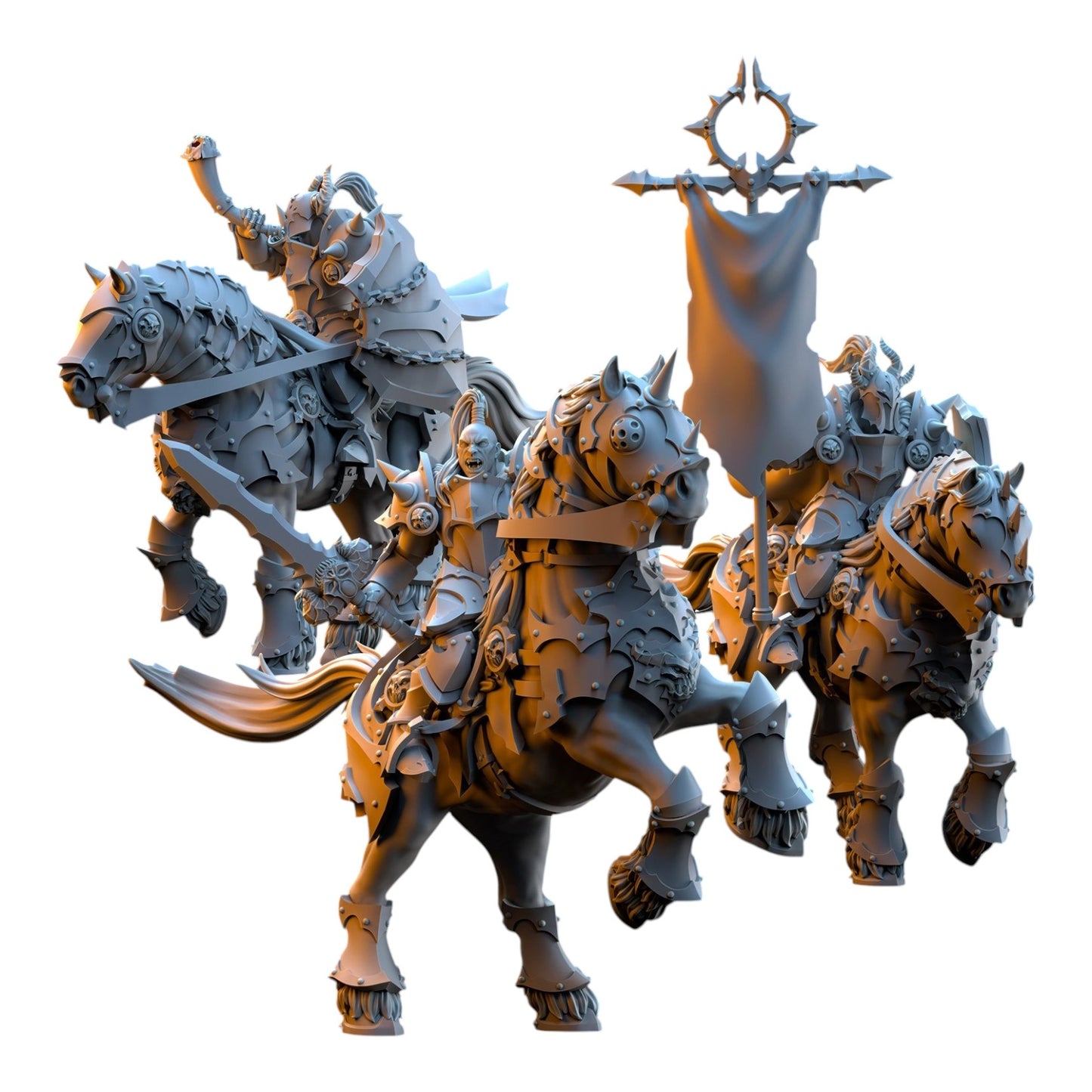 CT Miniatures UK Knights Command Group resin miniatures featuring a sergeant, musician, and standard bearer on horses.