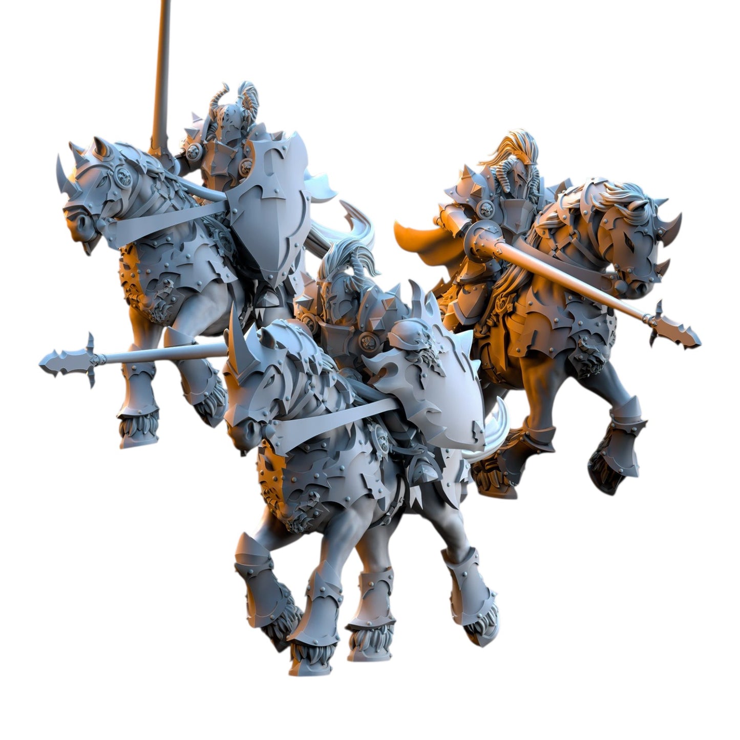 CT Miniatures UK 32mm scale grey resin knights with spears on armored horses for fantasy tabletop wargaming