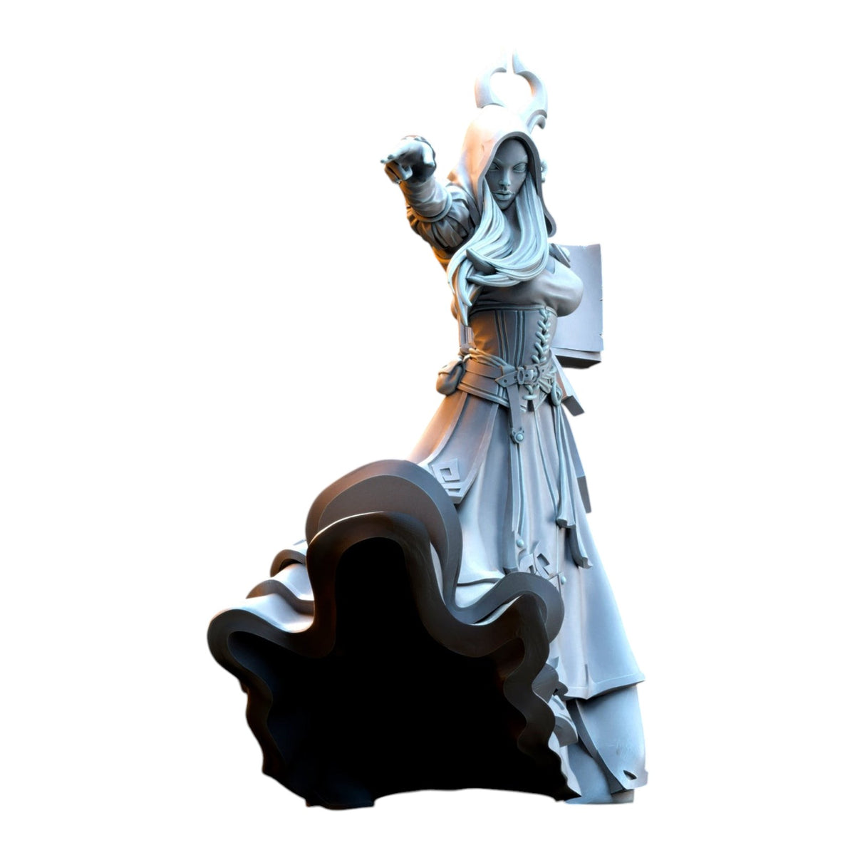 CT Miniatures UK Kythaela the Wizard 32mm grey resin fantasy elf miniature with flowing robes and spellcasting pose