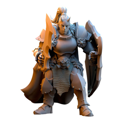 CT Miniatures UK 32mm grey resin fantasy maiden warrior miniature with sword, shield, and armor for tabletop gaming.