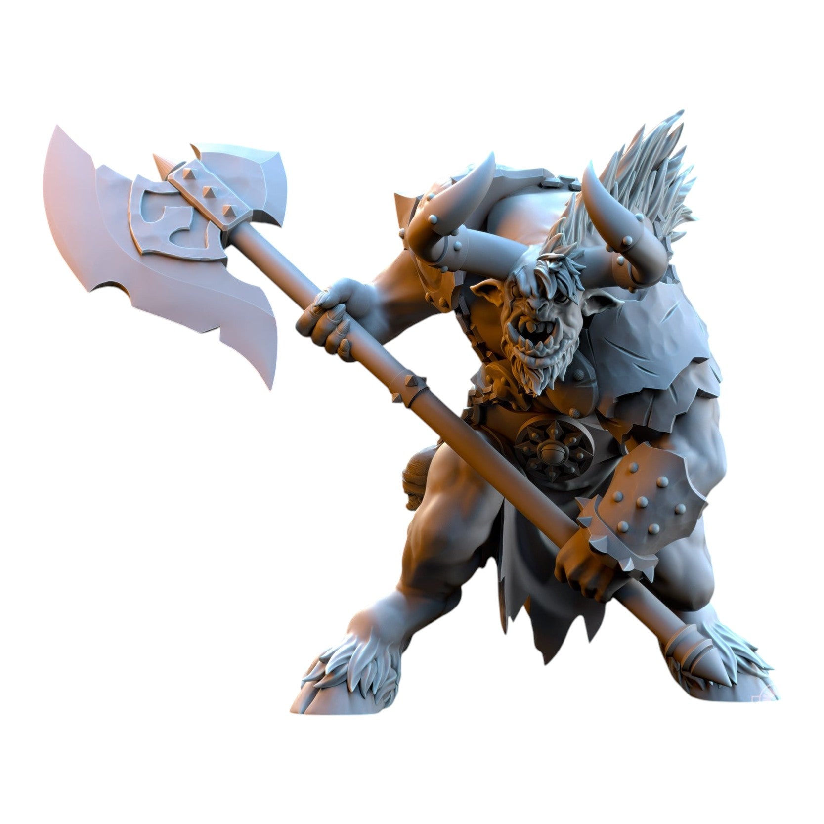CT Miniatures UK grey resin minotaur miniature wielding a large two-handed axe for fantasy tabletop wargaming