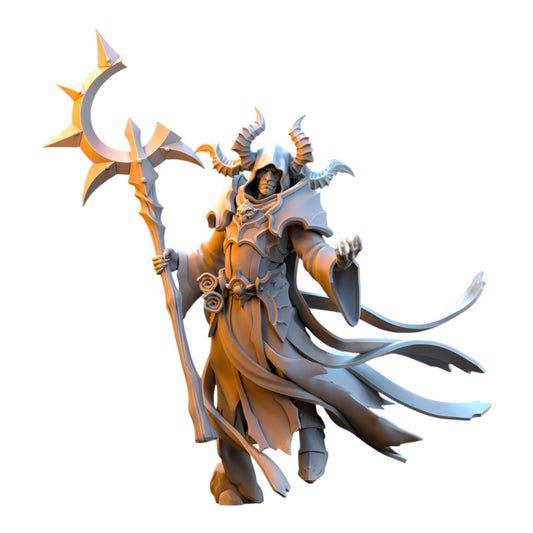 CT Miniatures UK Nihilgaard the Dark Sorcerer 32mm resin fantasy miniature with horned hood and ornate staff
