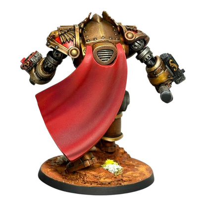 CT Miniatures UK Reliquia Spaciator miniature with gold armor, red cape, and weapon details. 28-32mm scale.