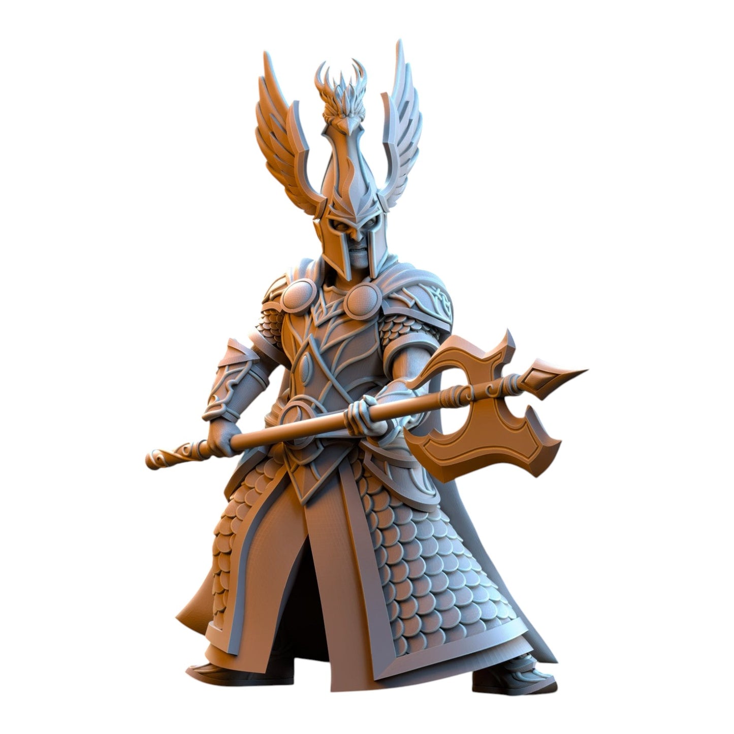 CT Miniatures UK Searing Bird Guardian elf warrior miniature in grey resin with winged helmet and battle axe