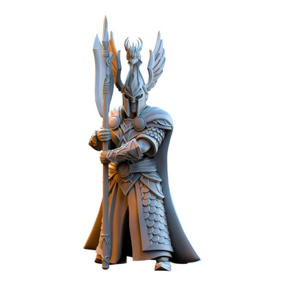 CT Miniatures UK Searing Bird Guardian elf warrior miniature in grey resin holding a tall polearm with winged helmet