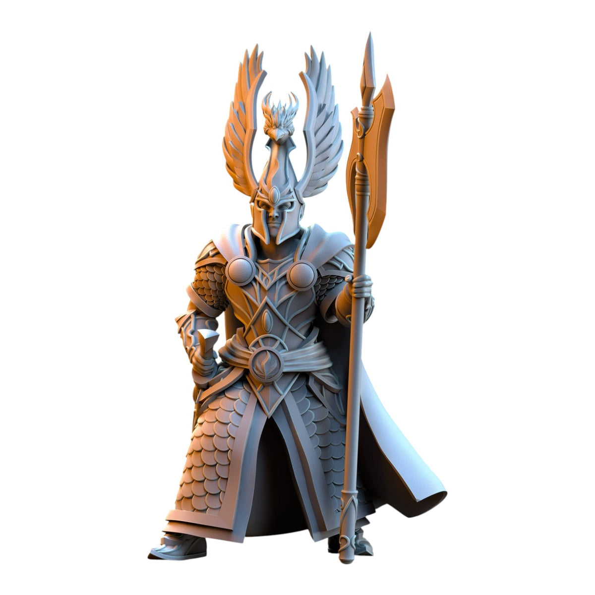 CT Miniatures UK Searing Bird Guardian elf warrior miniature in grey resin with winged helmet and polearm weapon