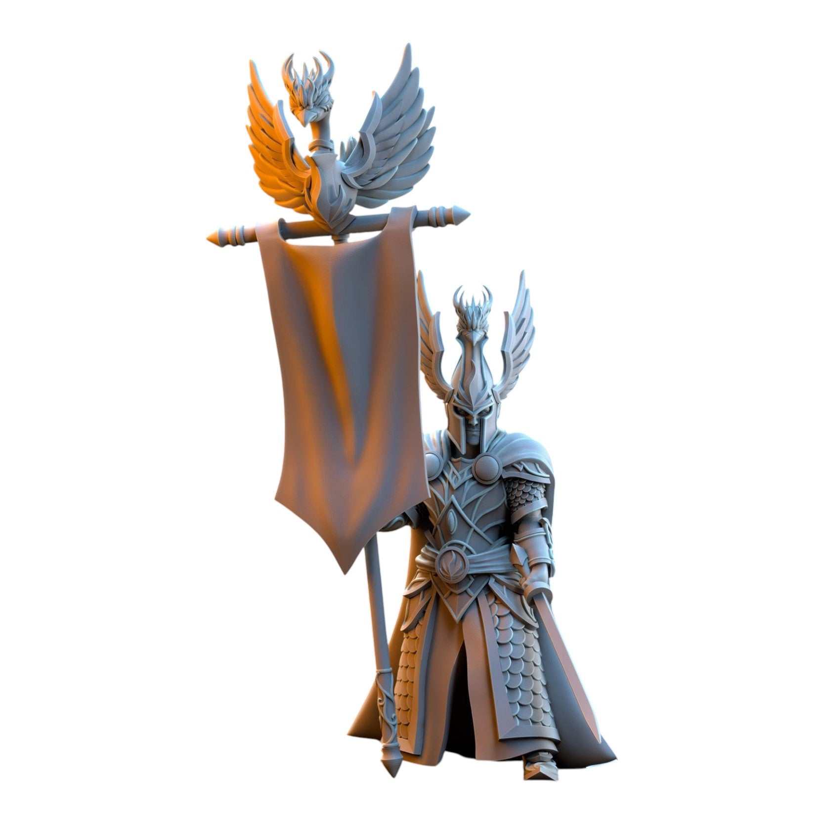 CT Miniatures UK Searing Bird Guardians Silvermoor Elves miniature holding a large banner with phoenix topper