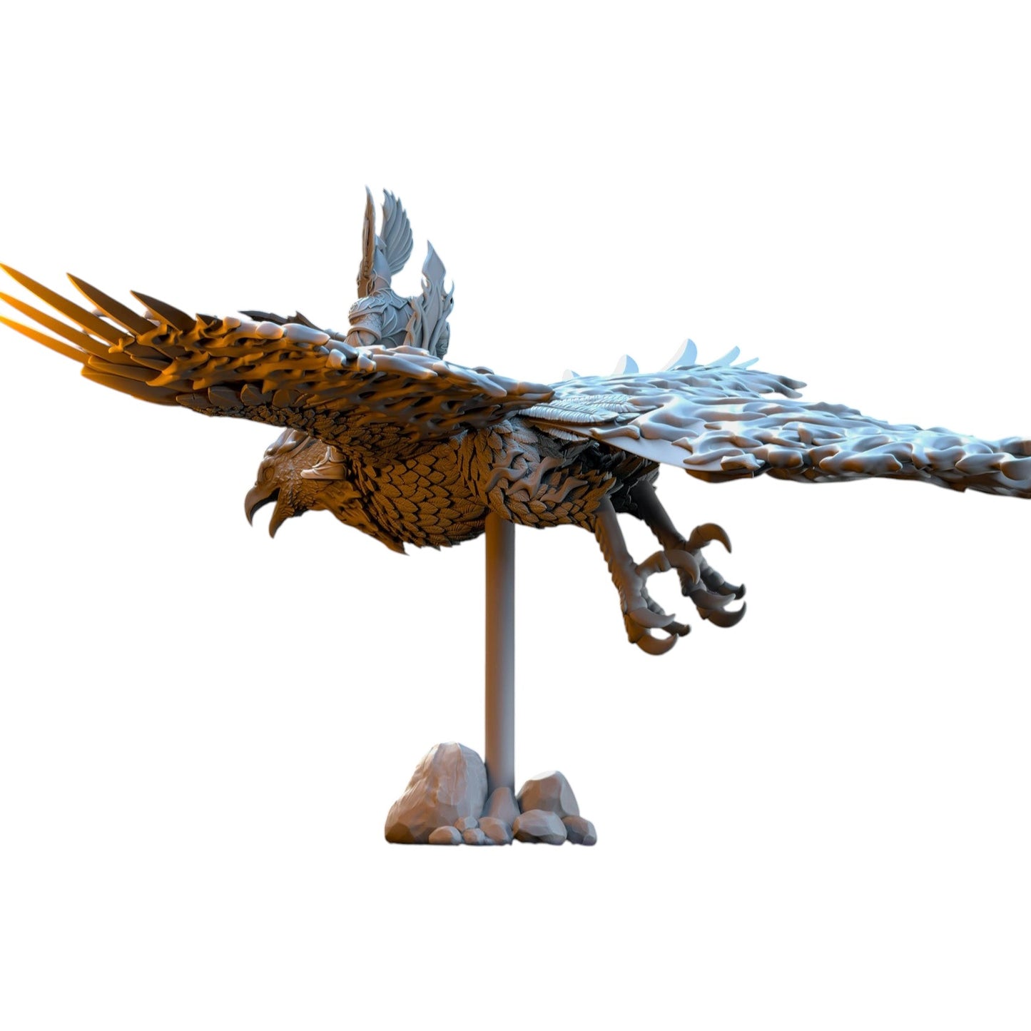 CT Miniatures UK Searing Bird Lord on Phoenix 3D printed grey resin fantasy wargaming miniature in flight pose